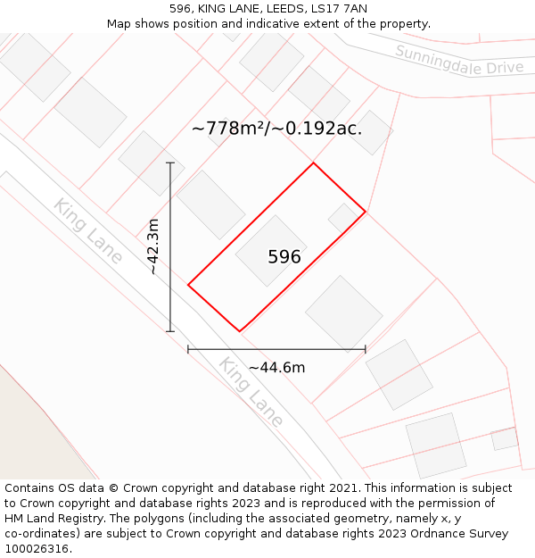 596, KING LANE, LEEDS, LS17 7AN: Plot and title map