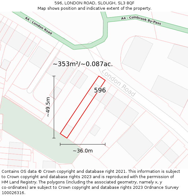 596, LONDON ROAD, SLOUGH, SL3 8QF: Plot and title map