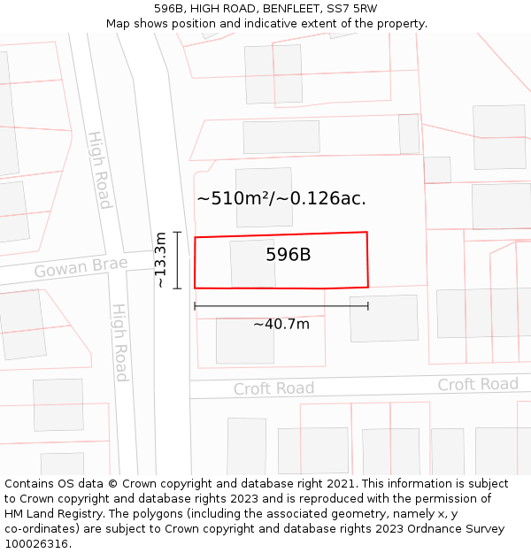 596B, HIGH ROAD, BENFLEET, SS7 5RW: Plot and title map