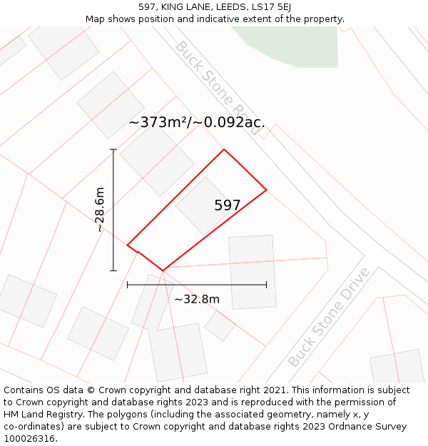 597, KING LANE, LEEDS, LS17 5EJ: Plot and title map