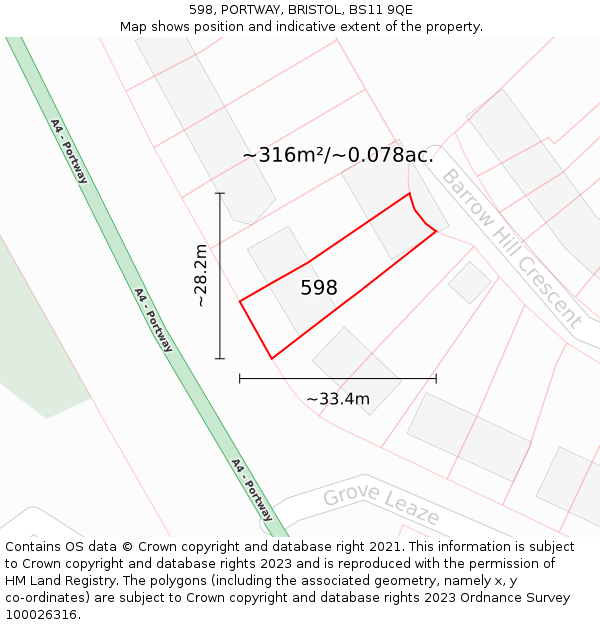 598, PORTWAY, BRISTOL, BS11 9QE: Plot and title map