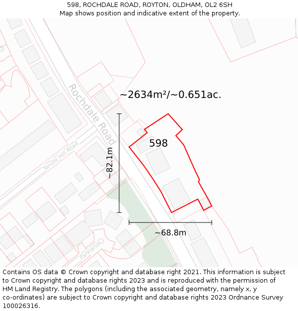 598, ROCHDALE ROAD, ROYTON, OLDHAM, OL2 6SH: Plot and title map