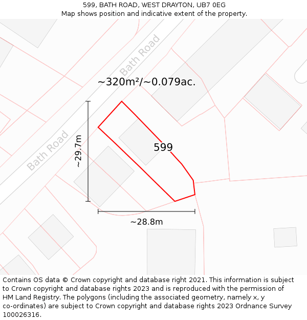 599, BATH ROAD, WEST DRAYTON, UB7 0EG: Plot and title map