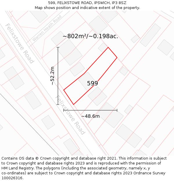 599, FELIXSTOWE ROAD, IPSWICH, IP3 8SZ: Plot and title map