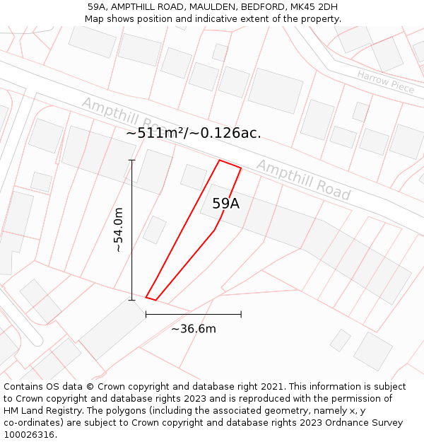 59A, AMPTHILL ROAD, MAULDEN, BEDFORD, MK45 2DH: Plot and title map