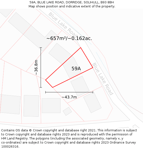 59A, BLUE LAKE ROAD, DORRIDGE, SOLIHULL, B93 8BH: Plot and title map