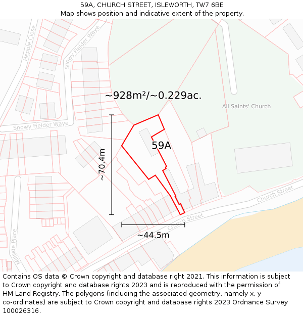 59A, CHURCH STREET, ISLEWORTH, TW7 6BE: Plot and title map