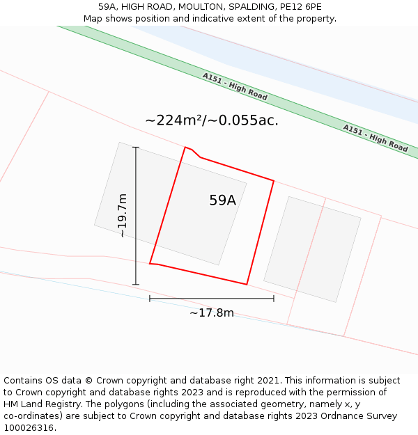 59A, HIGH ROAD, MOULTON, SPALDING, PE12 6PE: Plot and title map