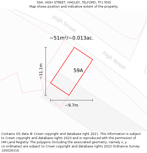 59A, HIGH STREET, HADLEY, TELFORD, TF1 5NG: Plot and title map