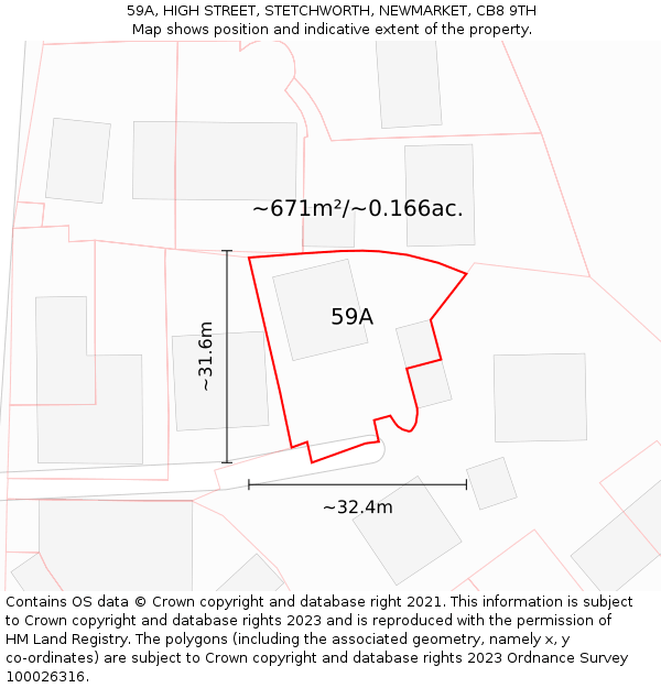 59A, HIGH STREET, STETCHWORTH, NEWMARKET, CB8 9TH: Plot and title map
