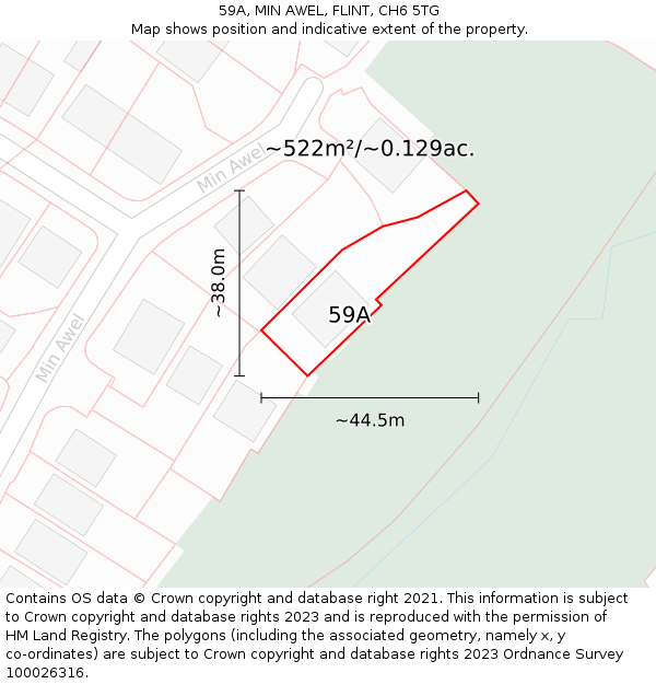 59A, MIN AWEL, FLINT, CH6 5TG: Plot and title map