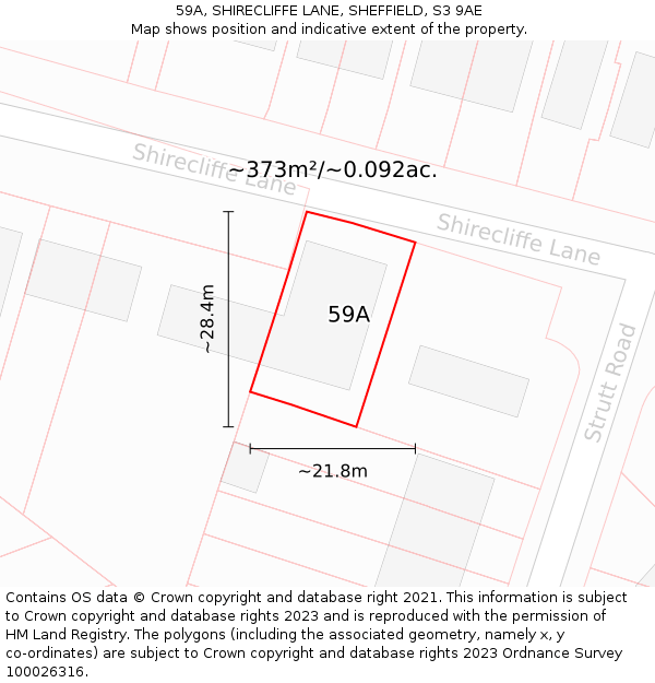 59A, SHIRECLIFFE LANE, SHEFFIELD, S3 9AE: Plot and title map