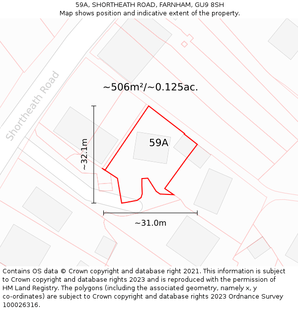 59A, SHORTHEATH ROAD, FARNHAM, GU9 8SH: Plot and title map