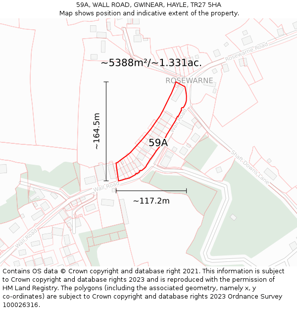 59A, WALL ROAD, GWINEAR, HAYLE, TR27 5HA: Plot and title map