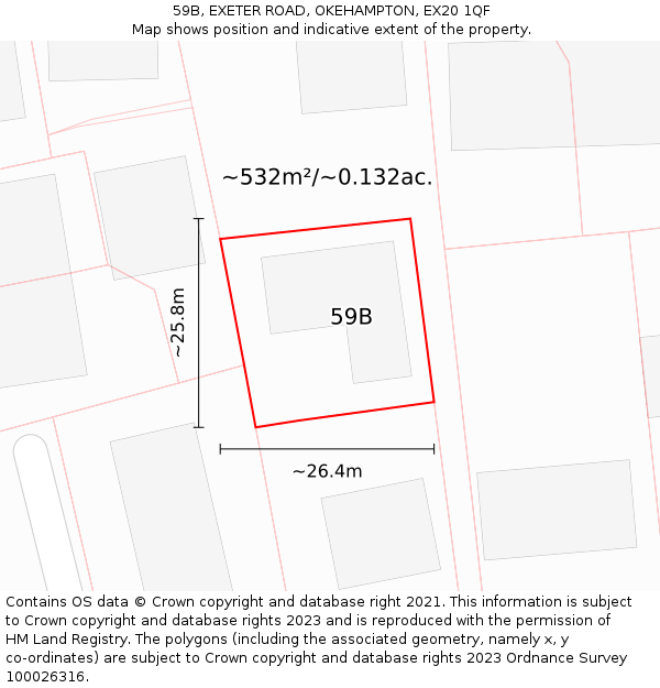 59B, EXETER ROAD, OKEHAMPTON, EX20 1QF: Plot and title map