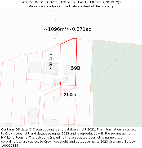 59B, MOUNT PLEASANT, HERTFORD HEATH, HERTFORD, SG13 7QZ: Plot and title map