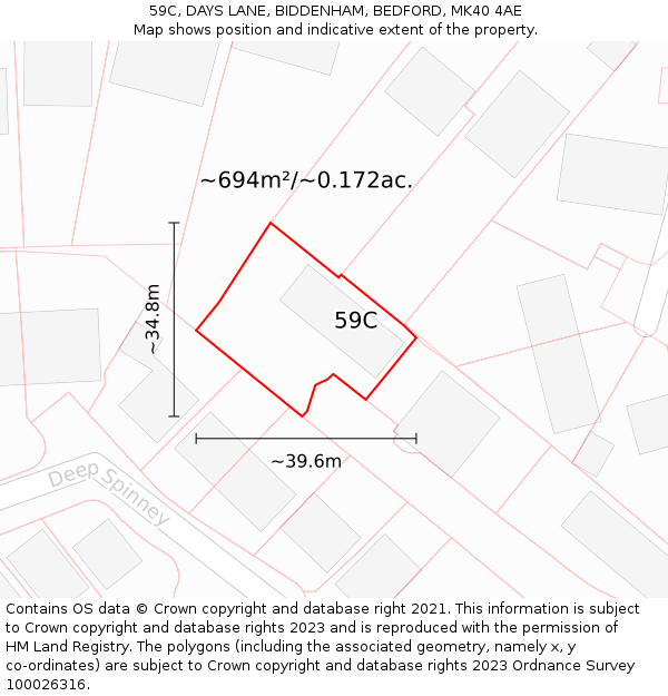 59C, DAYS LANE, BIDDENHAM, BEDFORD, MK40 4AE: Plot and title map
