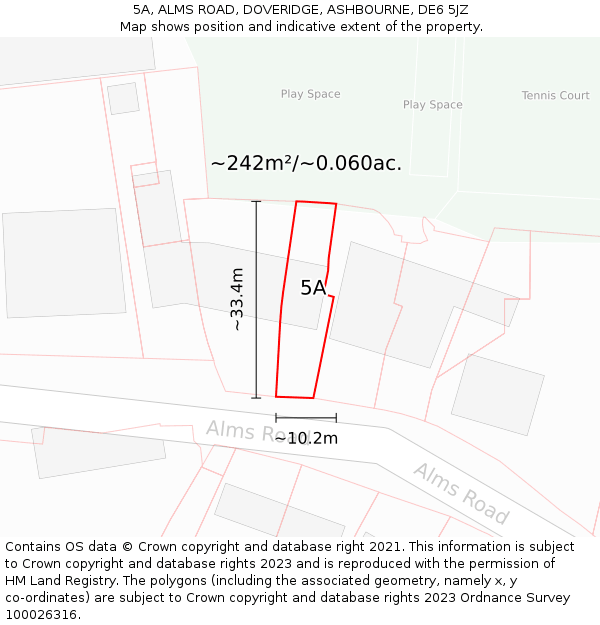 5A, ALMS ROAD, DOVERIDGE, ASHBOURNE, DE6 5JZ: Plot and title map