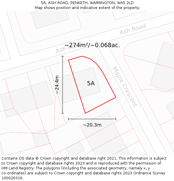 5A, ASH ROAD, PENKETH, WARRINGTON, WA5 2LD: Plot and title map