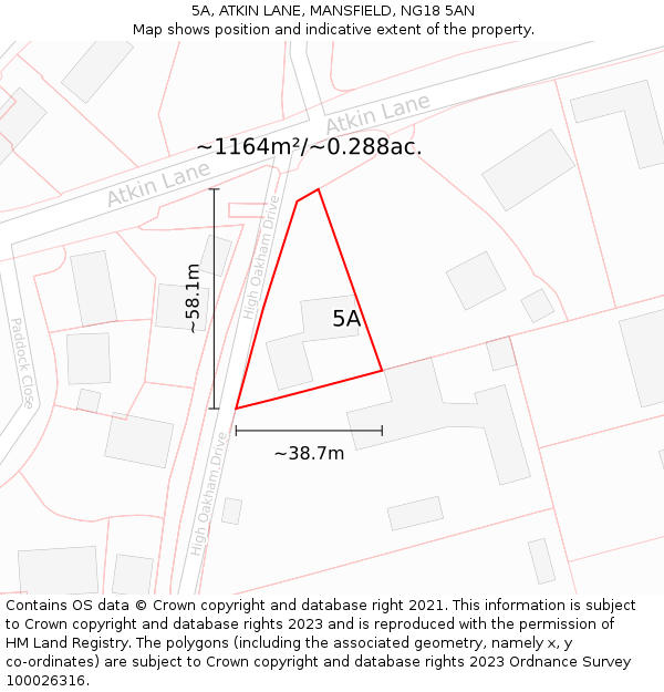 5A, ATKIN LANE, MANSFIELD, NG18 5AN: Plot and title map