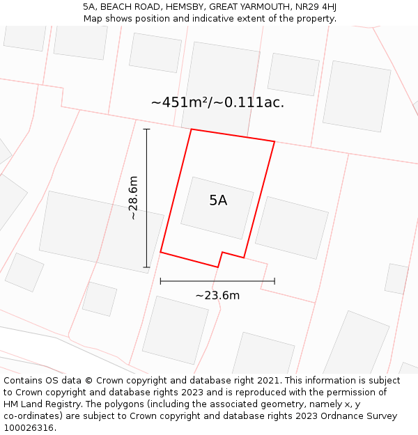 5A, BEACH ROAD, HEMSBY, GREAT YARMOUTH, NR29 4HJ: Plot and title map