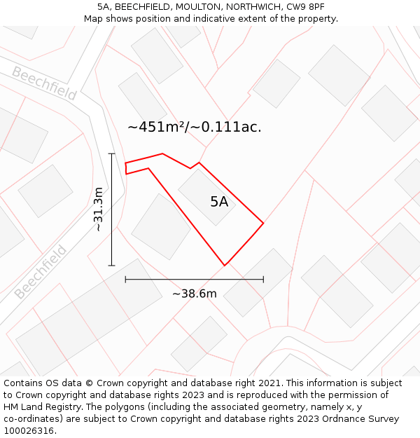 5A, BEECHFIELD, MOULTON, NORTHWICH, CW9 8PF: Plot and title map