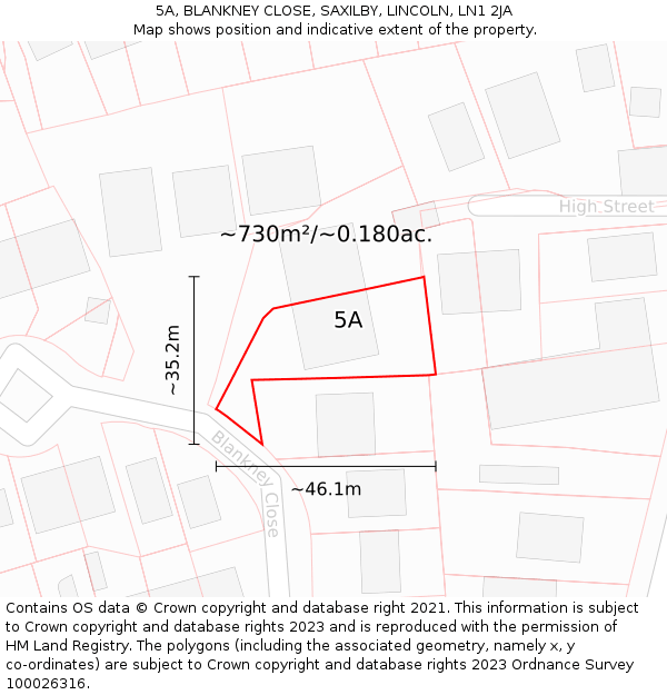 5A, BLANKNEY CLOSE, SAXILBY, LINCOLN, LN1 2JA: Plot and title map