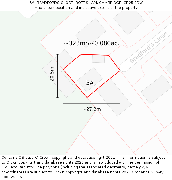 5A, BRADFORDS CLOSE, BOTTISHAM, CAMBRIDGE, CB25 9DW: Plot and title map