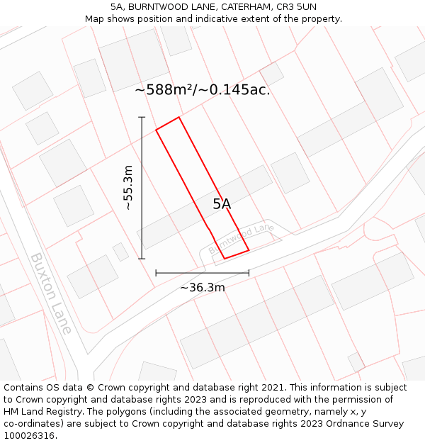 5A, BURNTWOOD LANE, CATERHAM, CR3 5UN: Plot and title map