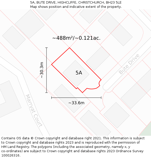 5A, BUTE DRIVE, HIGHCLIFFE, CHRISTCHURCH, BH23 5LE: Plot and title map