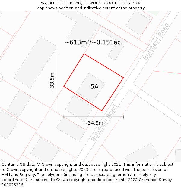 5A, BUTTFIELD ROAD, HOWDEN, GOOLE, DN14 7DW: Plot and title map