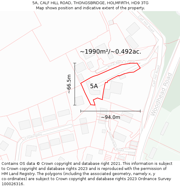 5A, CALF HILL ROAD, THONGSBRIDGE, HOLMFIRTH, HD9 3TG: Plot and title map