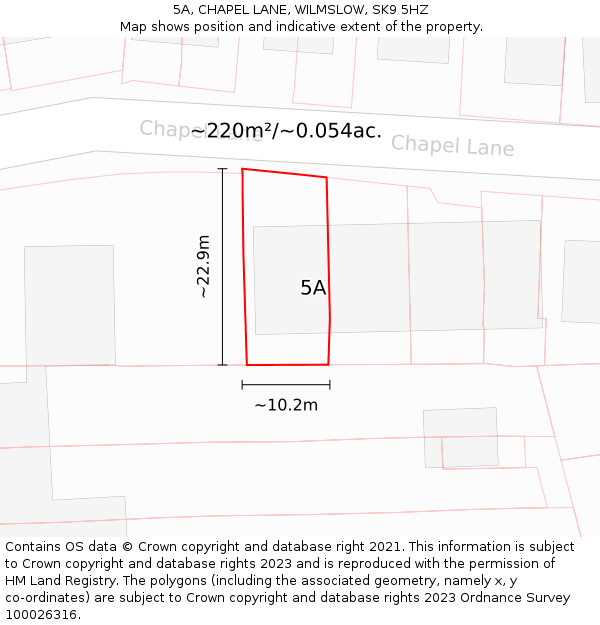 5A, CHAPEL LANE, WILMSLOW, SK9 5HZ: Plot and title map