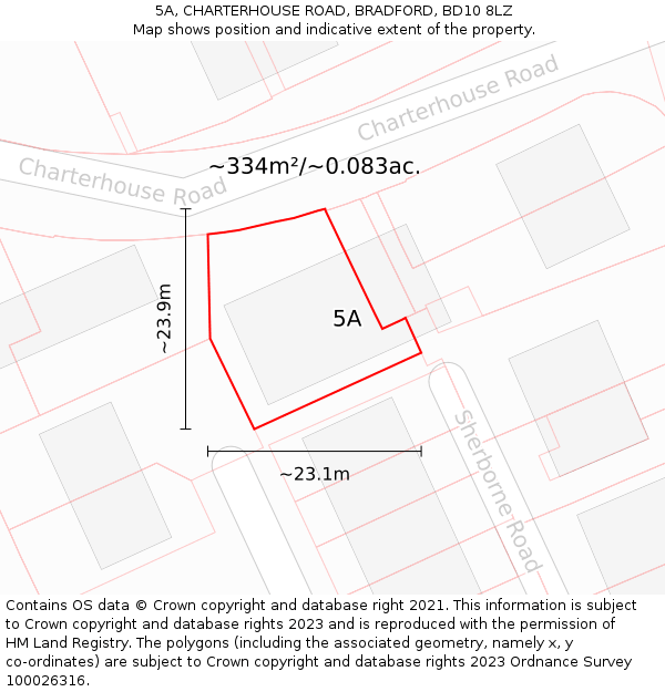 5A, CHARTERHOUSE ROAD, BRADFORD, BD10 8LZ: Plot and title map