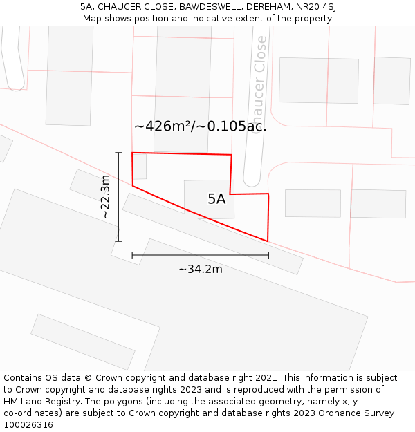 5A, CHAUCER CLOSE, BAWDESWELL, DEREHAM, NR20 4SJ: Plot and title map