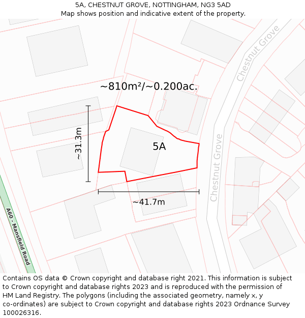 5A, CHESTNUT GROVE, NOTTINGHAM, NG3 5AD: Plot and title map