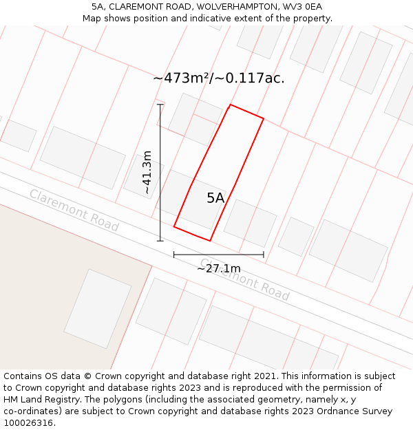5A, CLAREMONT ROAD, WOLVERHAMPTON, WV3 0EA: Plot and title map