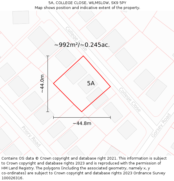 5A, COLLEGE CLOSE, WILMSLOW, SK9 5PY: Plot and title map