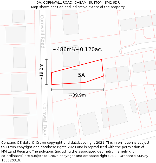 5A, CORNWALL ROAD, CHEAM, SUTTON, SM2 6DR: Plot and title map