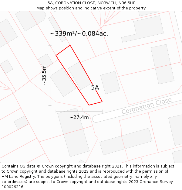 5A, CORONATION CLOSE, NORWICH, NR6 5HF: Plot and title map