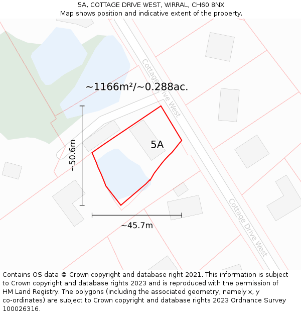 5A, COTTAGE DRIVE WEST, WIRRAL, CH60 8NX: Plot and title map