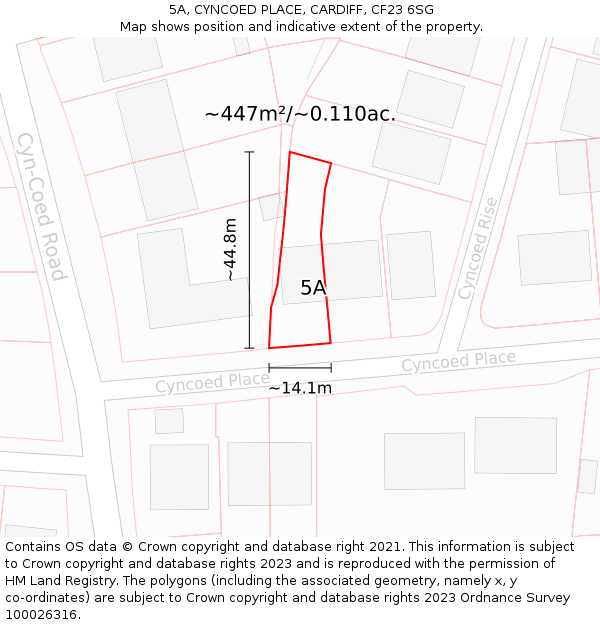 5A, CYNCOED PLACE, CARDIFF, CF23 6SG: Plot and title map