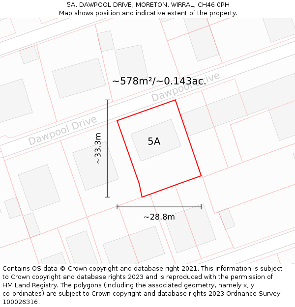 5A, DAWPOOL DRIVE, MORETON, WIRRAL, CH46 0PH: Plot and title map