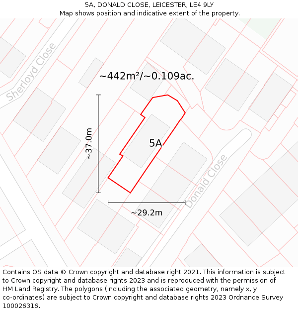 5A, DONALD CLOSE, LEICESTER, LE4 9LY: Plot and title map