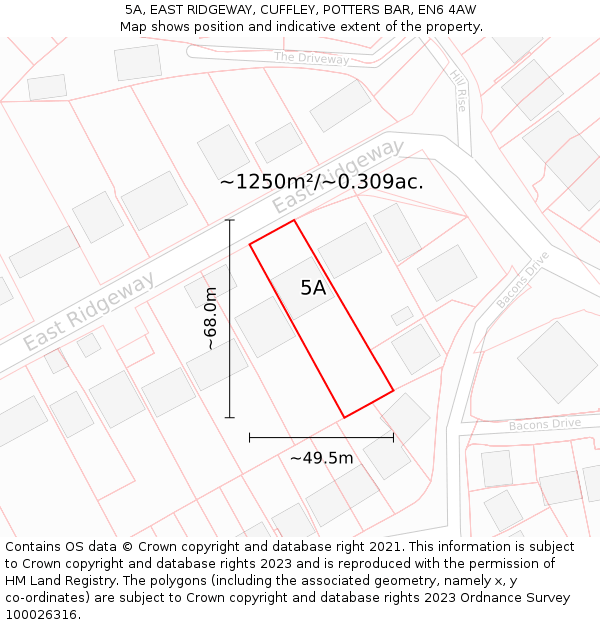 5A, EAST RIDGEWAY, CUFFLEY, POTTERS BAR, EN6 4AW: Plot and title map
