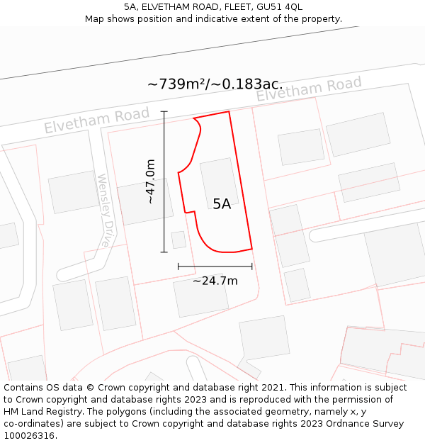 5A, ELVETHAM ROAD, FLEET, GU51 4QL: Plot and title map