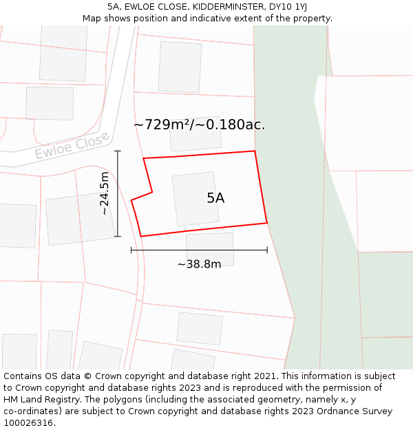 5A, EWLOE CLOSE, KIDDERMINSTER, DY10 1YJ: Plot and title map