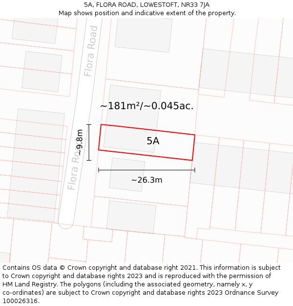 5A, FLORA ROAD, LOWESTOFT, NR33 7JA: Plot and title map