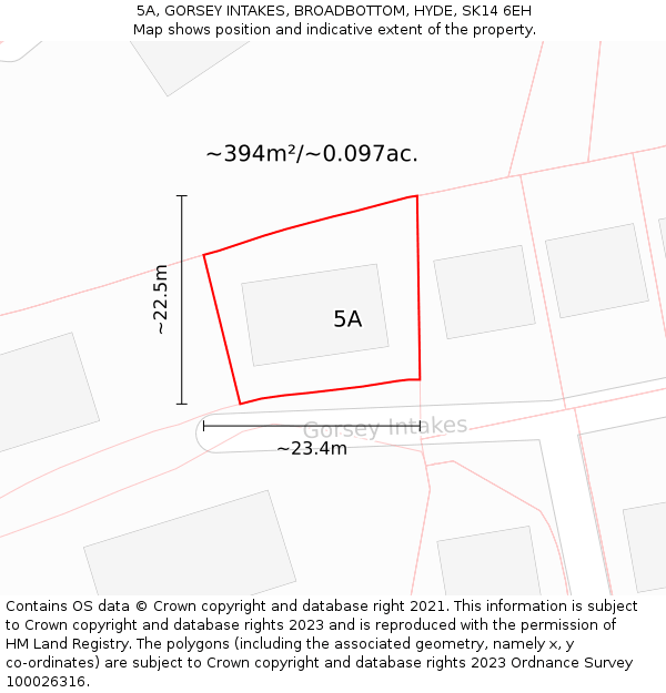 5A, GORSEY INTAKES, BROADBOTTOM, HYDE, SK14 6EH: Plot and title map