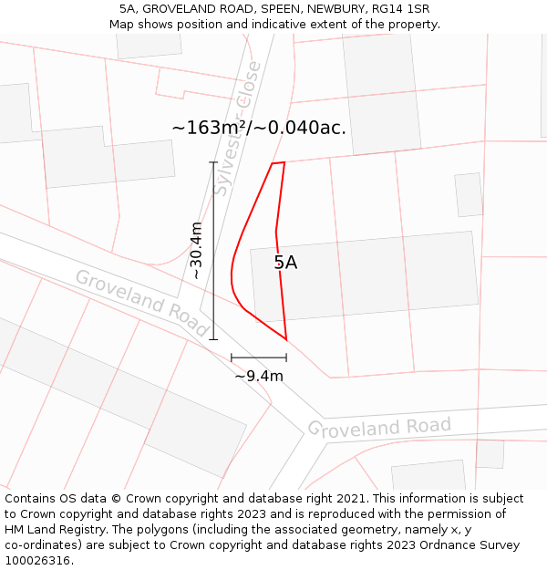 5A, GROVELAND ROAD, SPEEN, NEWBURY, RG14 1SR: Plot and title map